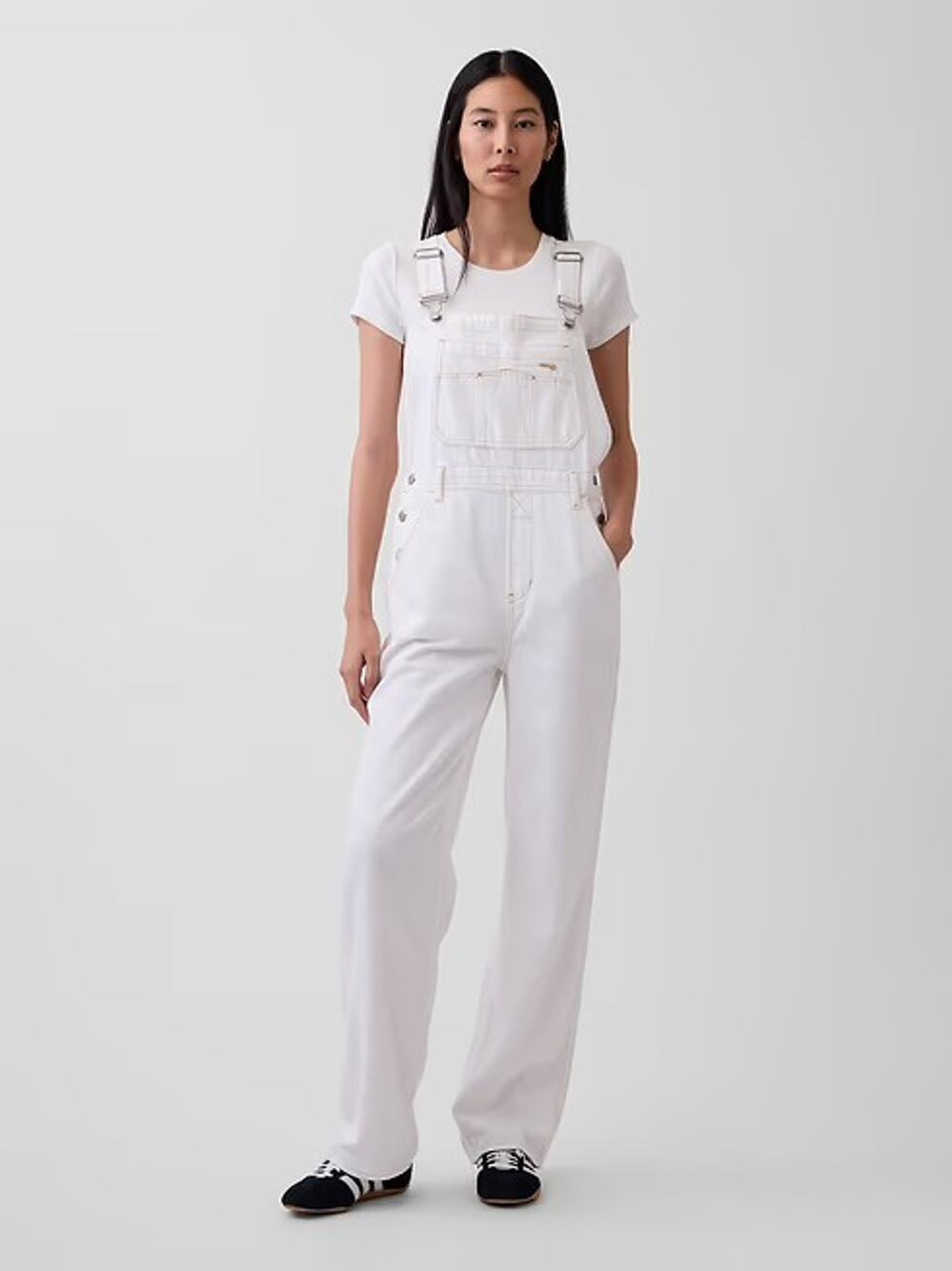 NWT-GAP White Ultrasoft Denim 90s Loose Overalls Medium